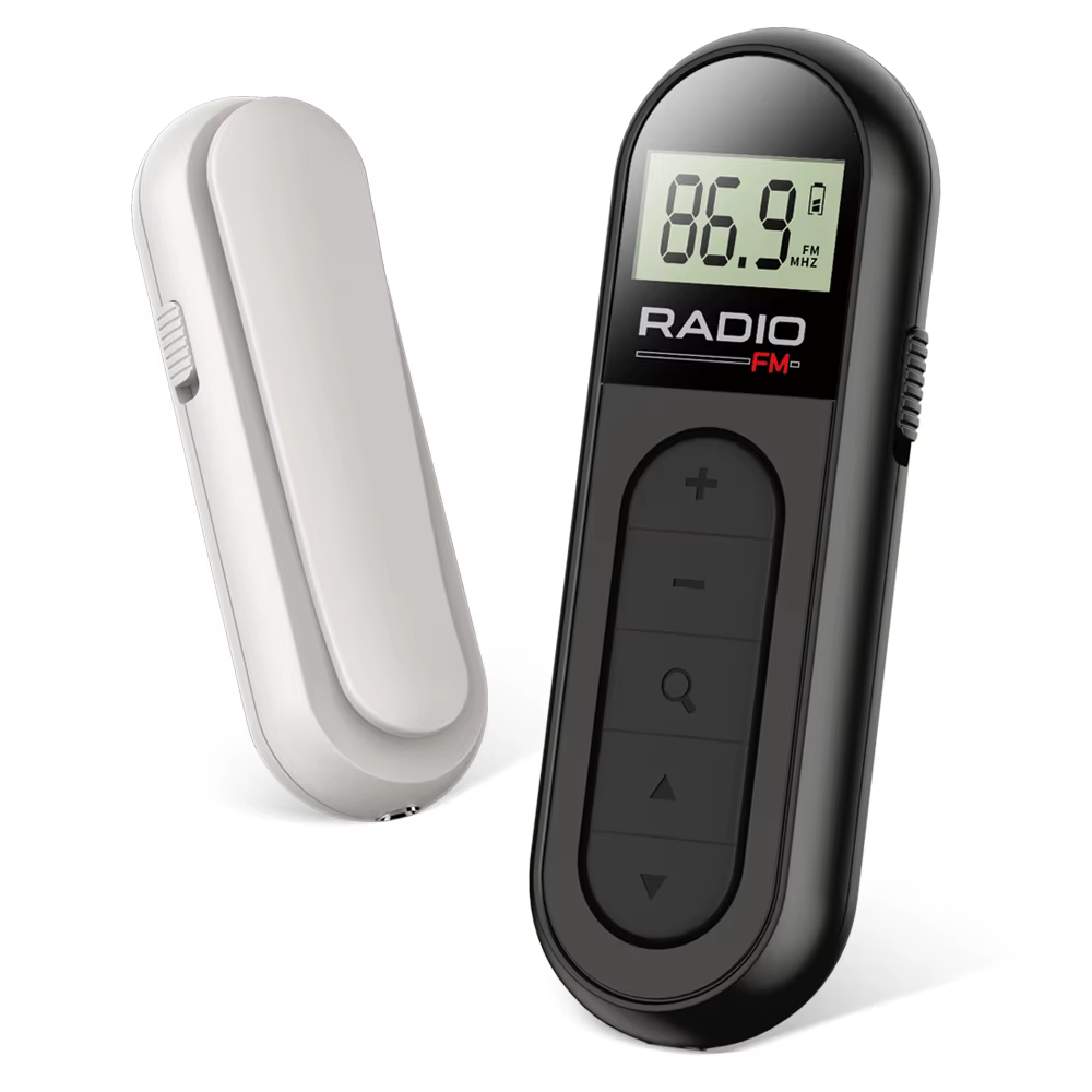 Radio de poche FM portable, aste, meilleure réception, réglage numérique, écran LCD, clip de ceinture, son stéréo, écouteur Jac