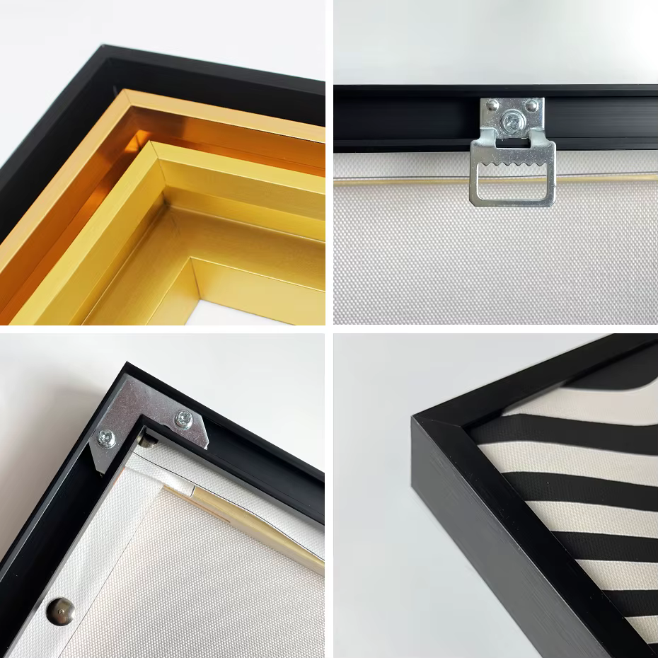 Cadre métallique en alliage d'aluminium, noir, or, couleur bois, couleur bois foncé, toile, peinture à l'huile décorative moderne, cadre photo sur toile