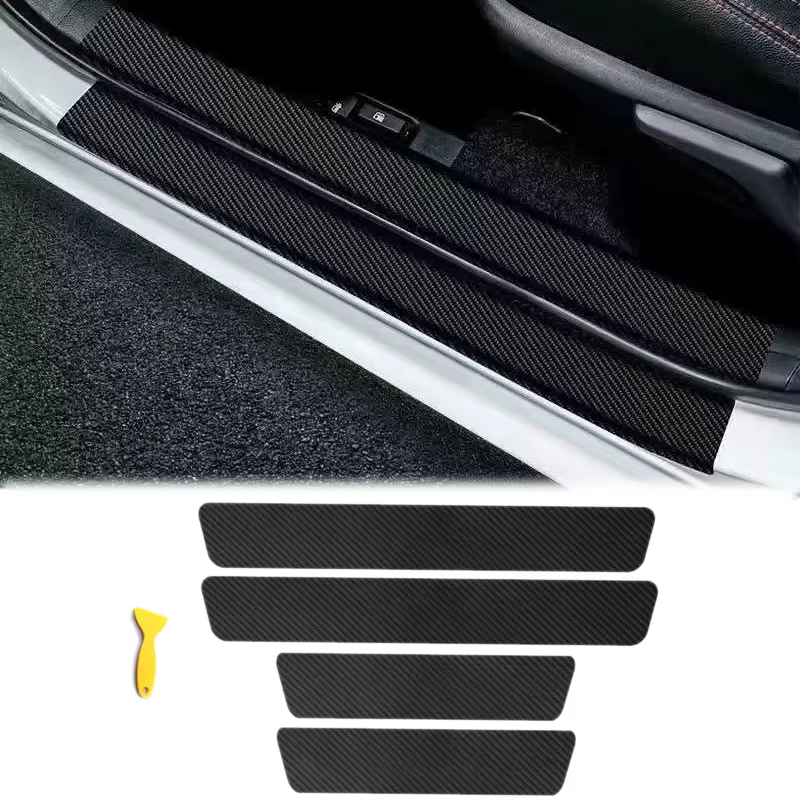 Autocollants de protection épais pour plaque de porte de voiture, 4 pièces, en Fiber de carbone et cuir, couverture anti-éraflures pour seuil de voiture