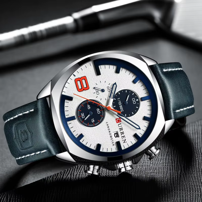 Montre à quartz classique CURREN 8324, ronde, étanche, avec bracelet en cuir, minimaliste, six aiguilles, multifonctionnelle, avec calendrier