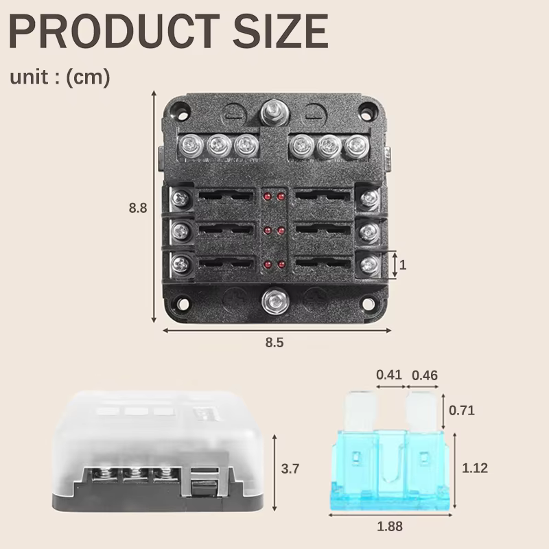 Bloc de fusibles à 6 voies avec indicateur d'avertissement LED, panneau de Distribution d'énergie 12V, support de boîte à fusibles pour bateau et voiture avec couvercle en plastique
