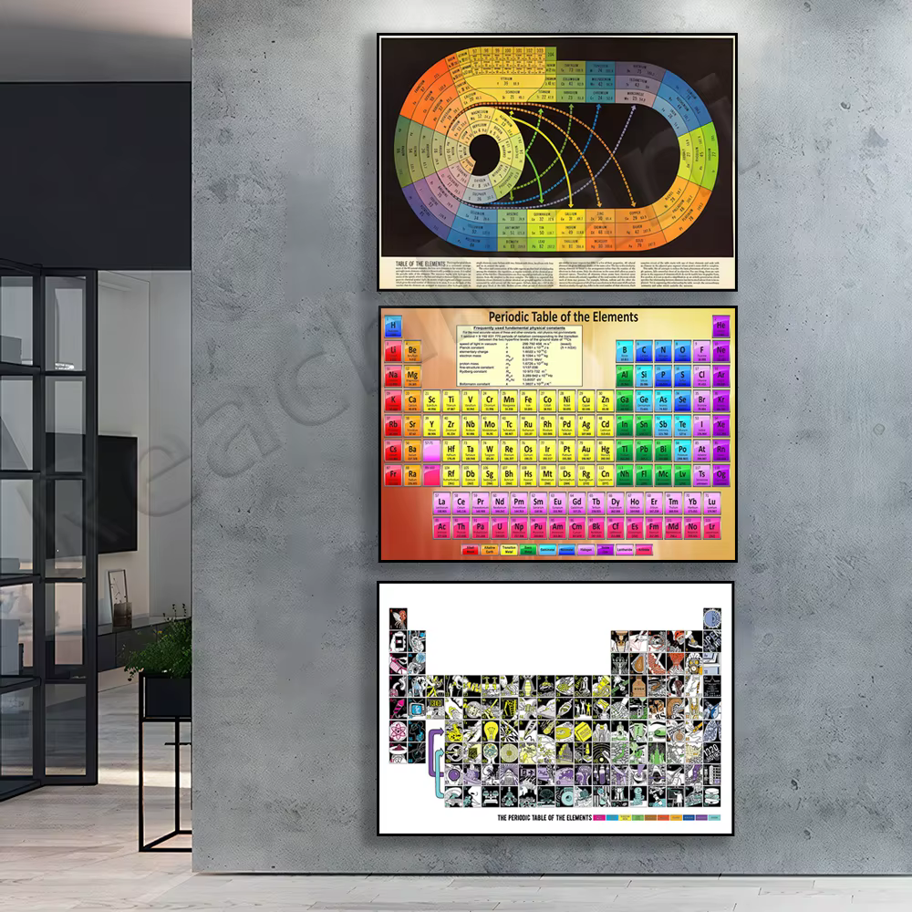 Affiche de chimie avec illustration de la table périodique vintage, art mural minimaliste scientifique, impression décorative pour la maison, cadeau, œuvre d'art éducative