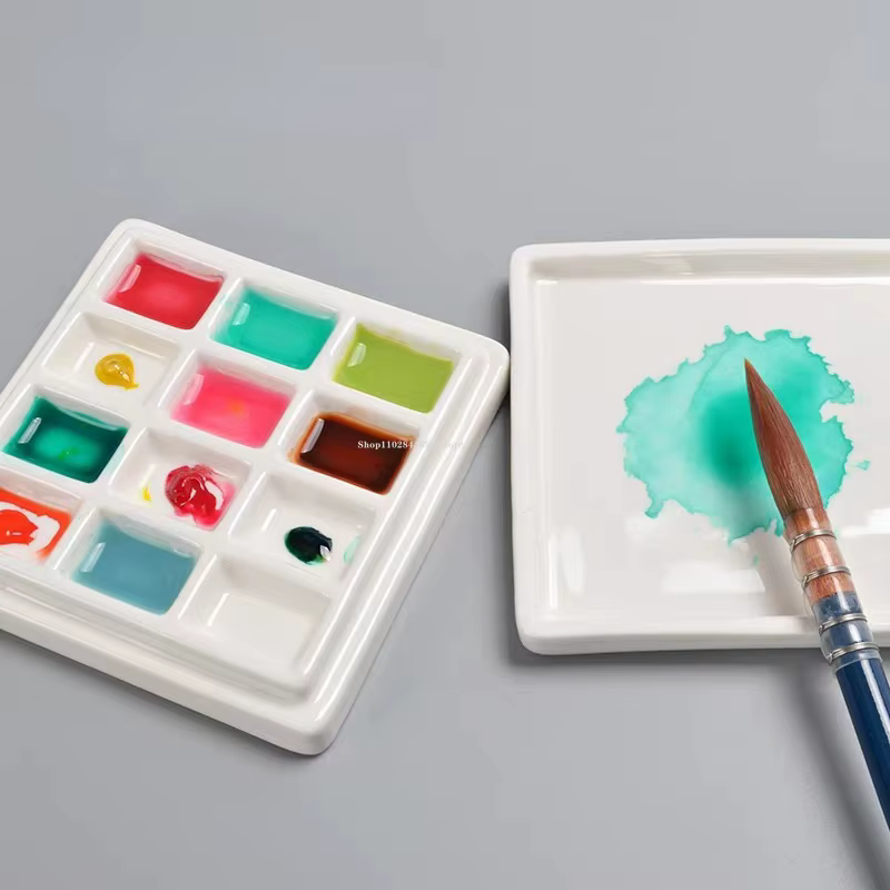 Palette de peinture en céramique carrée Portable à 12 grilles, bricolage pour étudiants, peinture extérieure, peinture acrylique, aquarelle, outils spéciaux