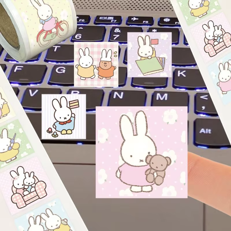 Autocollants Miffy Curl de haute qualité, impression de dessins animés, créatifs, pour agenda, DIY, bureau, coque de téléphone portable, autocollants imperméables, 500 pièces