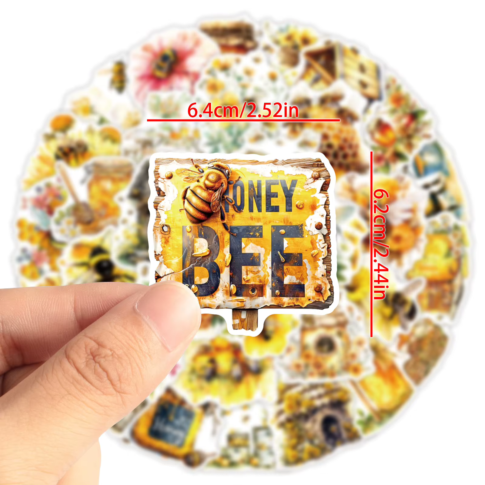 50 autocollants mignons en forme d'abeille, de pot de miel, imperméables, pour valise, papeterie, graffiti Kawaii