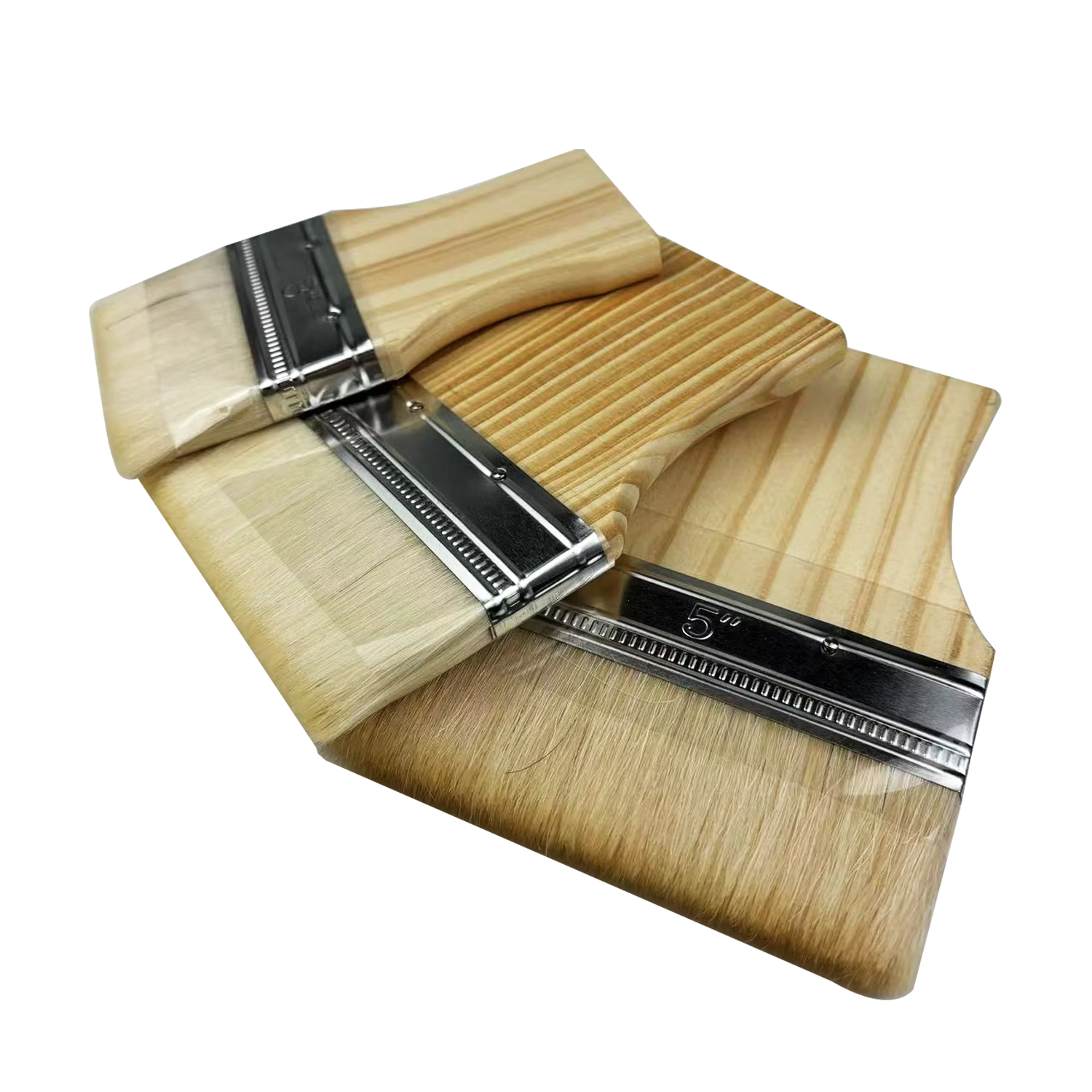 Ensemble de 3 pinceaux plats en laine de haute qualité pour peinture à l'huile et à l'acrylique, manche en bois naturel avec virole métallique
