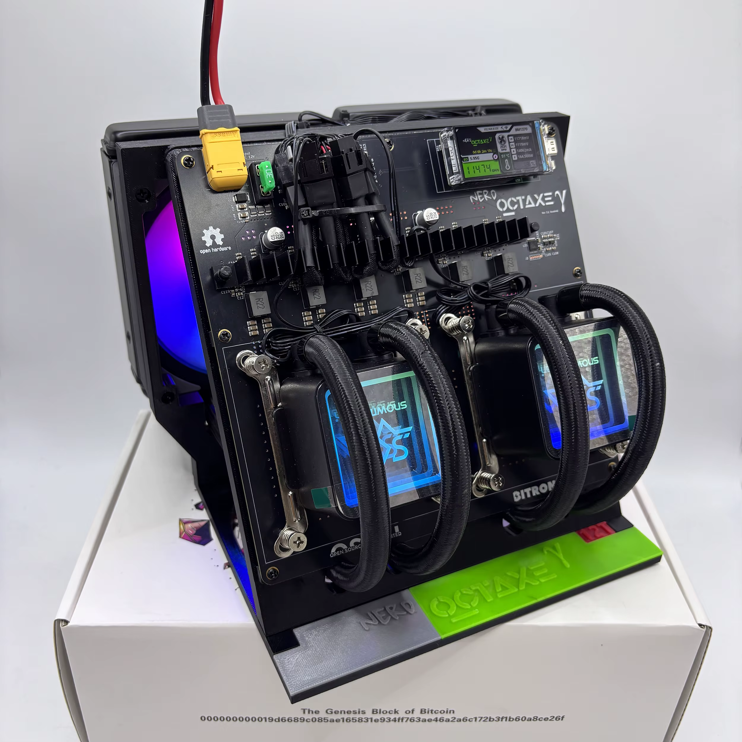 Miner NerdOctaxe Hydro 12T Rev3.1 avec alimentation Meanwell, mineur solo BTC NerdOctaxeY Hydro, mineur chanceux à double ventilateur Nerdqaxe++ 12Th/s