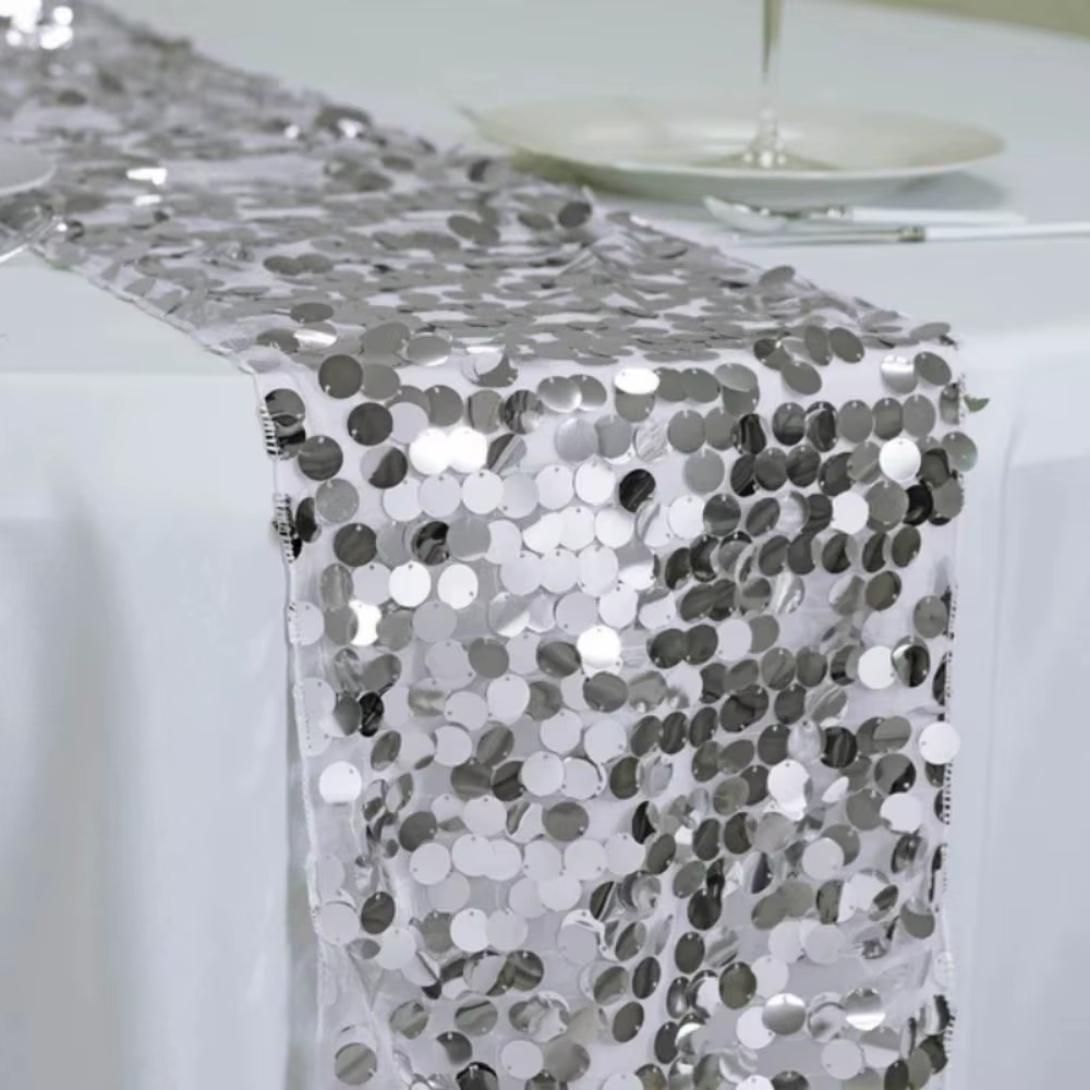 Chemin de table à paillettes effet écailles de poisson, couverture de table scintillante élégante, nappe longue luxueuse à sequins pour cuisine et salle à manger