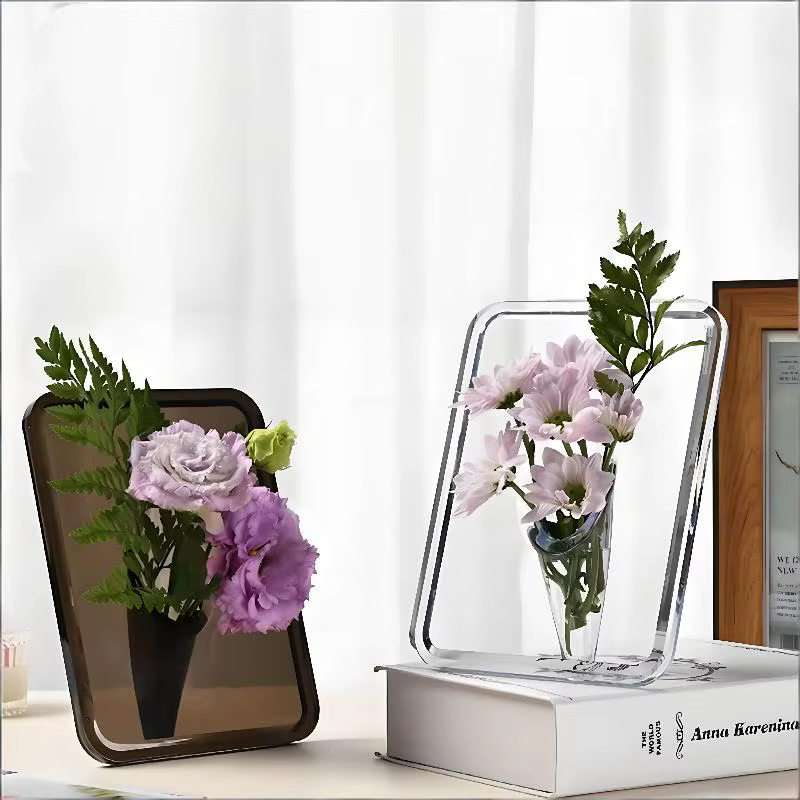 Vase à fleurs en acrylique transparent - Vases d'art moderne pour la décoration de la maison, vases décoratifs pour bureaux et étagères