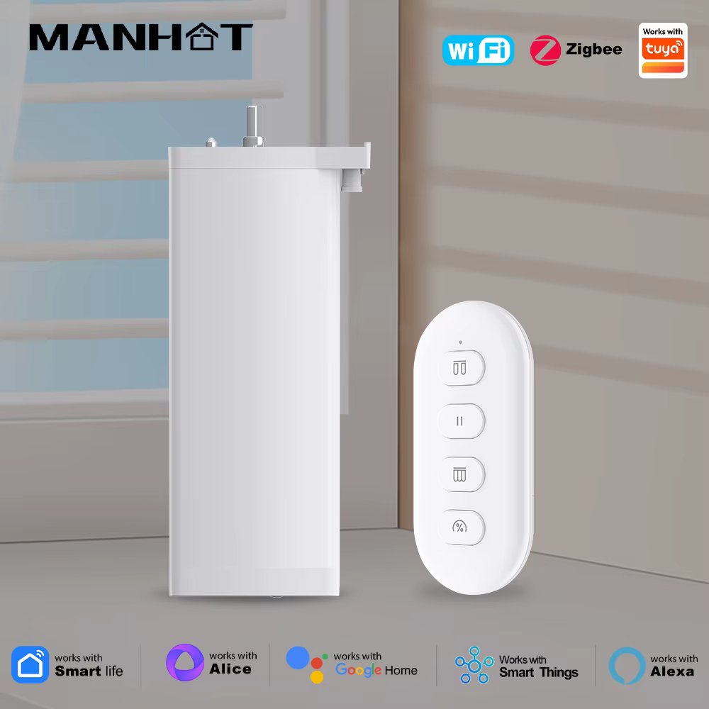 Moteur de rideau électrique intelligent WiFi/Zigbee Smart Life, moteur silencieux de 15 cm avec télécommande Alexa Google Alice SmartThings