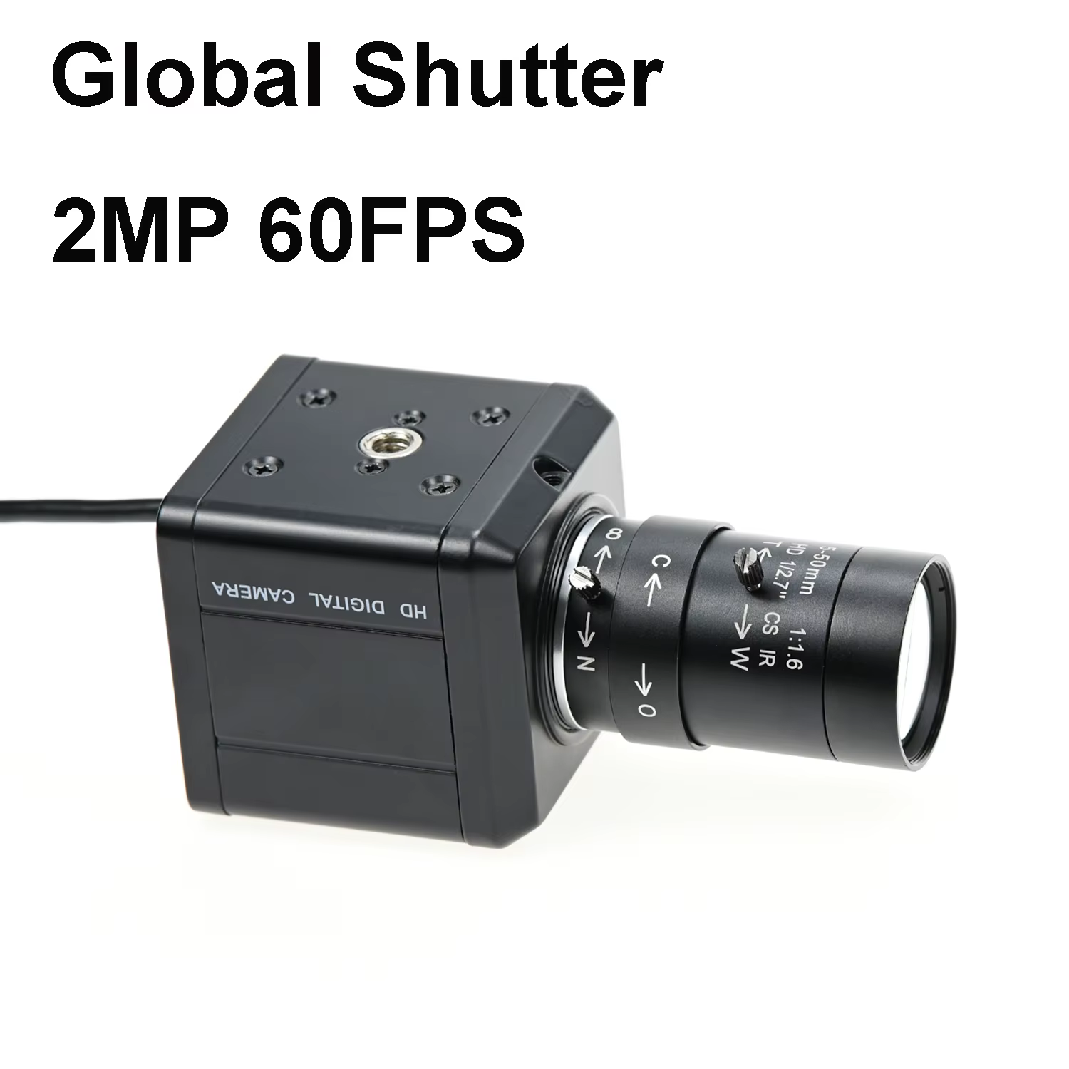GXIVISION 60FPS 2MP caméra à obturateur Global pilote USB gratuit, Monochrome, 1600x1200, avec objectif CS, Webca de Capture à taux d'image élevé