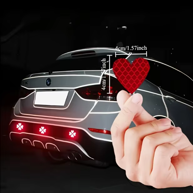 6 autocollants réfléchissants en forme de cœur rouge - Convient aux voitures, motos et véhicules électriques, autocollants multifonctionnels qui améliorent la sécurité et le style la nuit, fabriqués e
