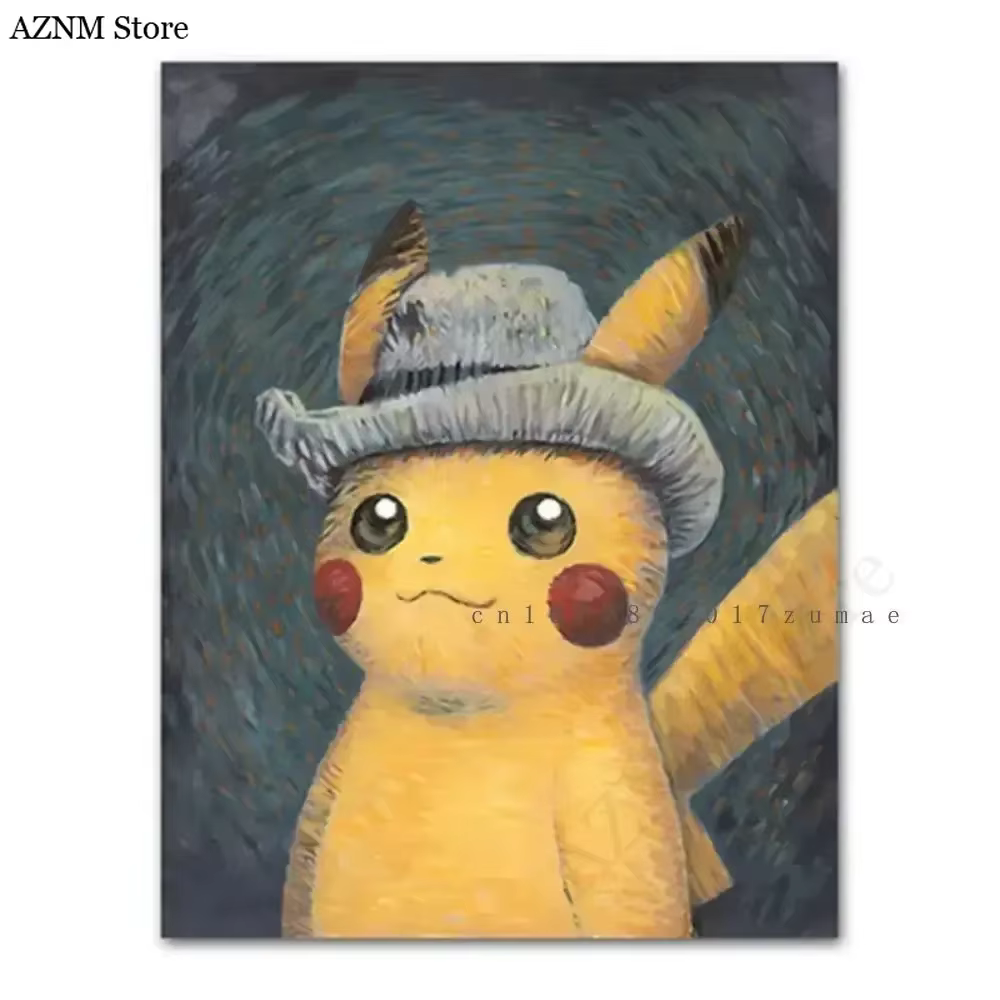 Affiches de personnage d'anime Pokmon Pikachu, toile aquarelle de musée Van Gogh avec images d'art murales imprimées HD pour cadeaux de salon