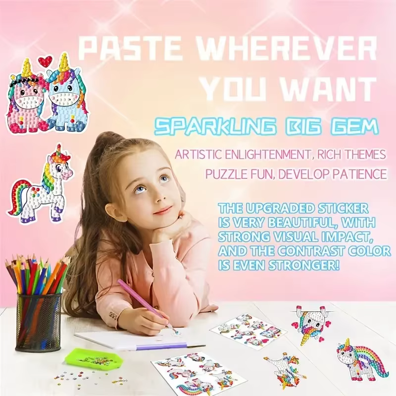 Autocollant de peinture diamant 5D pour enfants, artisanat d'art fait à la main, thème Animal de dessin animé mignon, cadeau pour enfants de 6 à 12 ans