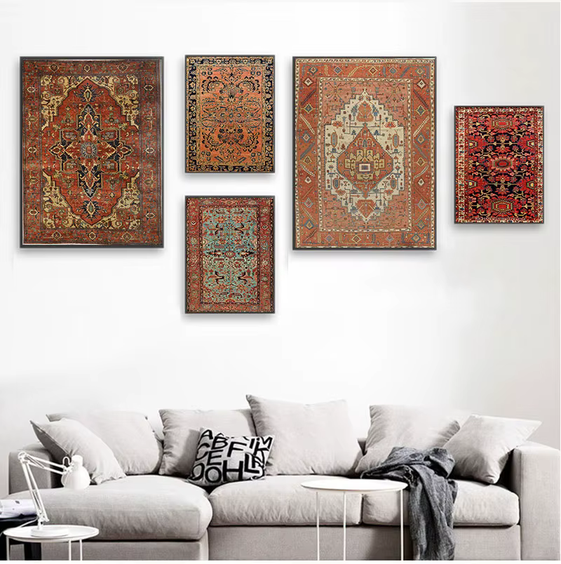 Affiches et impressions vintage à motif de tapis financièrement, art mural rétro, peinture sur toile, décoration d'intérieur antique, tapis persans