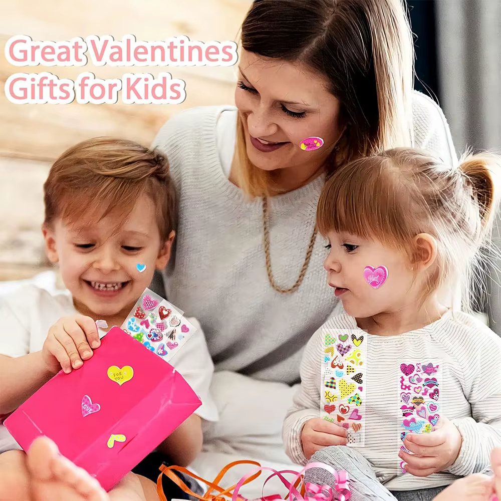 Autocollants en forme de coeur 8 feuilles Valentine Love Sweet Hearts autocollants pour enfants enfants mignon gonflé coloré 3D saint valentin Craf