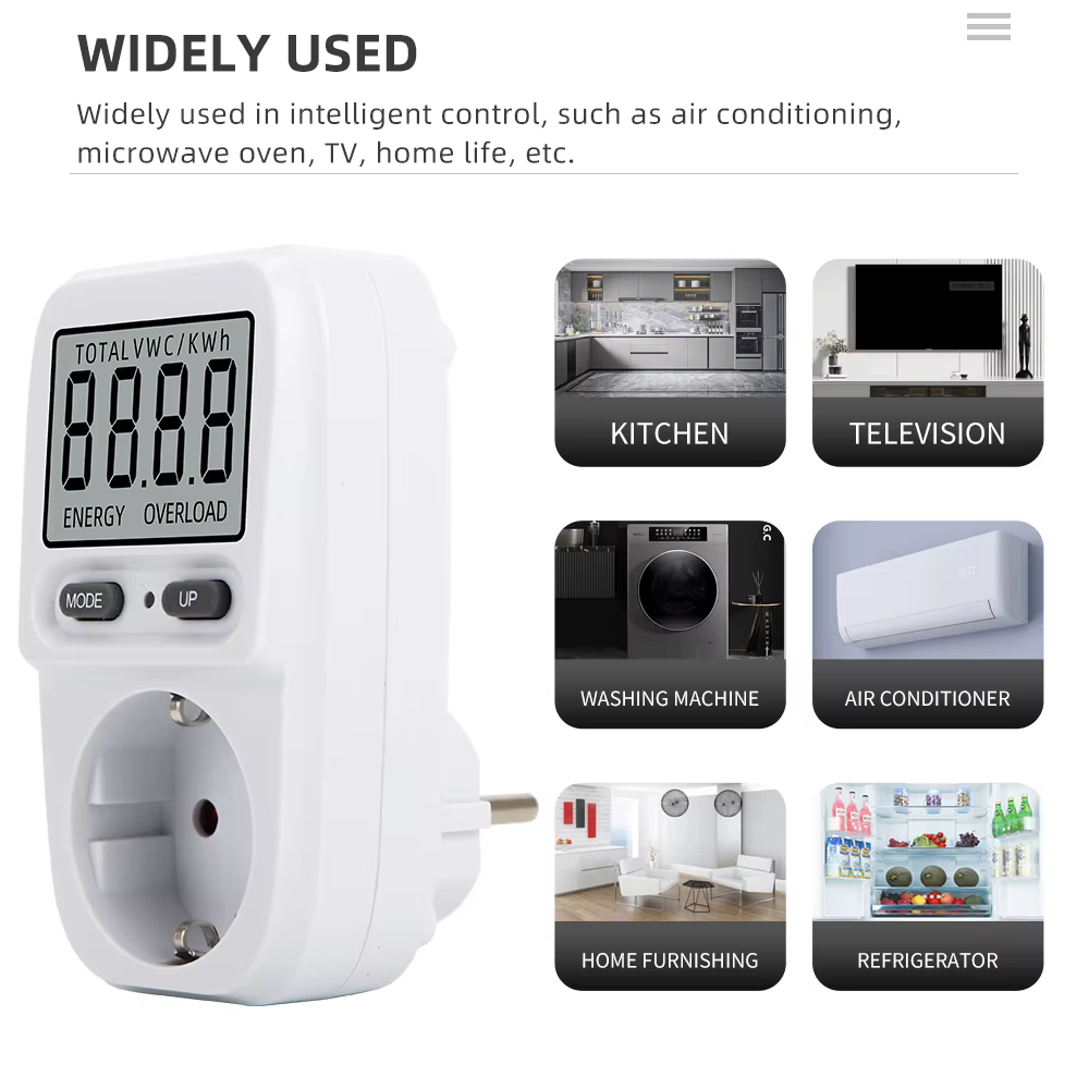 Compteur de puissance électrique, wattmètre LCD, prise de facturation, testeur électrique, prise de mesure, analyseur de puissance, prise EU FR
