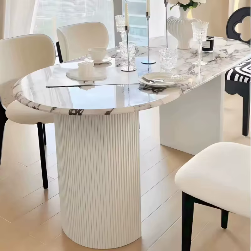 Table de salle à manger ovale en marbre, style vintage français, pour murs de cuisine, mobilier moderne Wabi Sabi