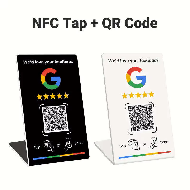 Support de code QR personnalisé pour avis Google, affichage de menu en acrylique, plaque pour réseaux sociaux Facebook, touchez ou scannez pour laisser un avis (NFC+QR)