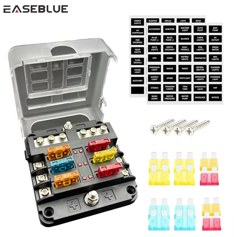 Bloc de fusibles à 6 voies avec indicateur d'avertissement LED, panneau de Distribution d'énergie 12V, support de boîte à fusibles pour bateau et voiture avec couvercle en plastique