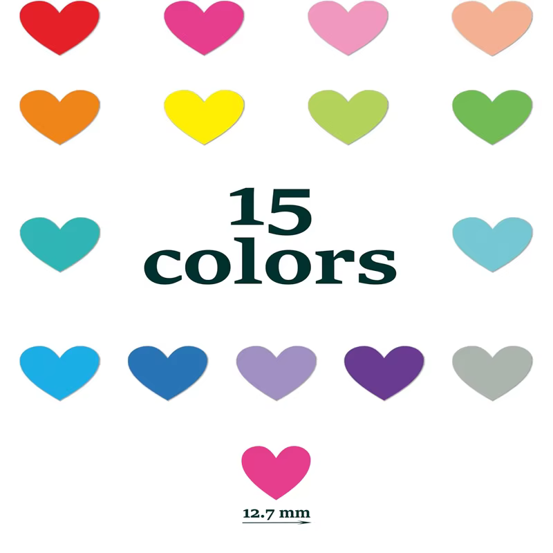 10 feuilles de petits autocollants, 2250 autocollants en forme de cœur, 15 couleurs, autocollants en forme de cœur pour les cadeaux de fête, l'artisanat, le scrapbooking, ensemble d'autocollants