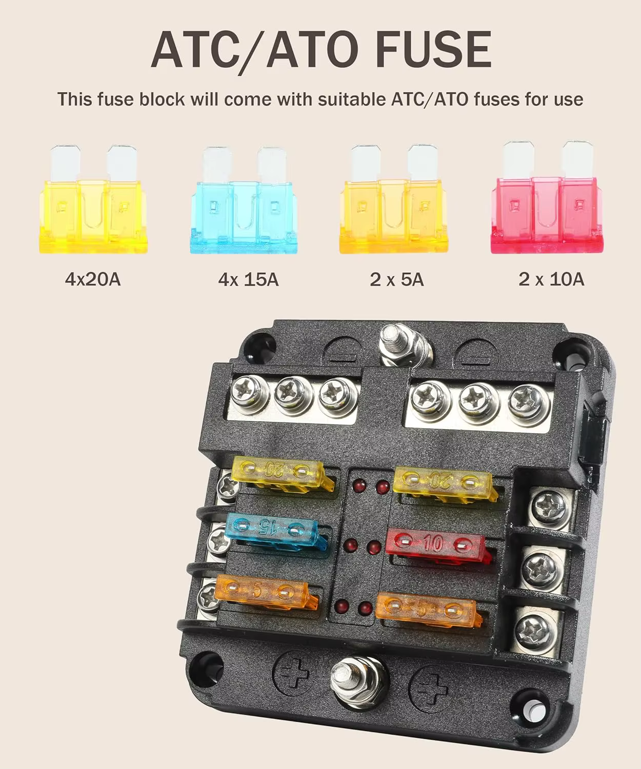 Bloc de fusibles à 6 voies avec indicateur d'avertissement LED, panneau de Distribution d'énergie 12V, support de boîte à fusibles pour bateau et voiture avec couvercle en plastique