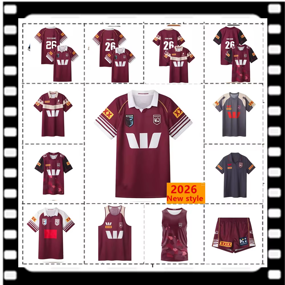 Maillot de rugby domicile/extérieur/entraînement QLD Maroons 2026 - Taille homme : S-7XL Qualité parfaite !