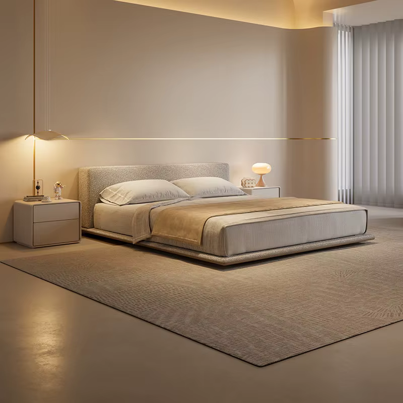 Lit 200x220 180x200cm Crème Style Luxe Tissu Cadre de lit Queen Size Moderne Luxe Simple Chambre à coucher Lits et cadres de lit Meubles