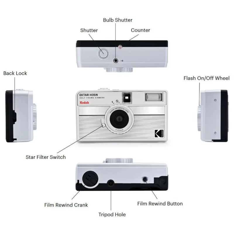 KODAK EKTAR H35 H35N caméra demi-cadre 35mm caméra à Film caméra à Film réutilisable avec caméra à Film Flash en option Film ColorPlus