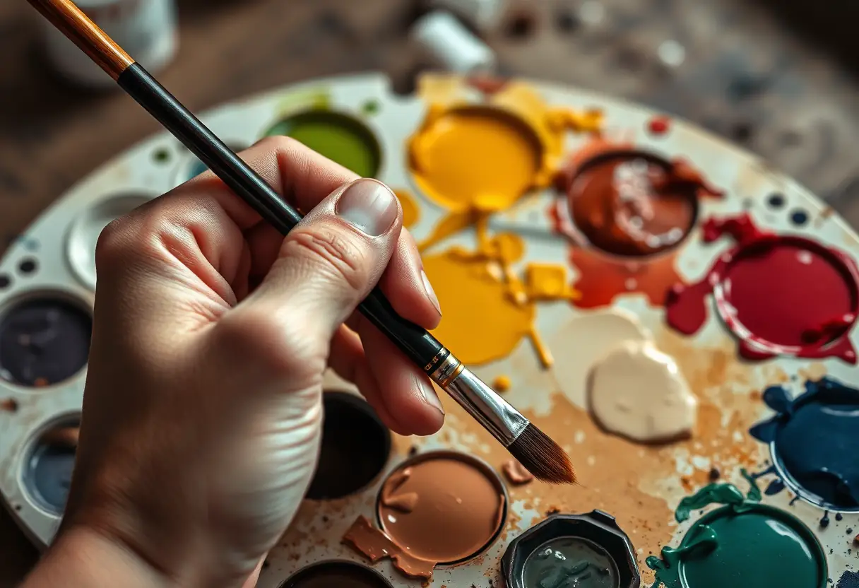 Main tenant un pinceau de peinture