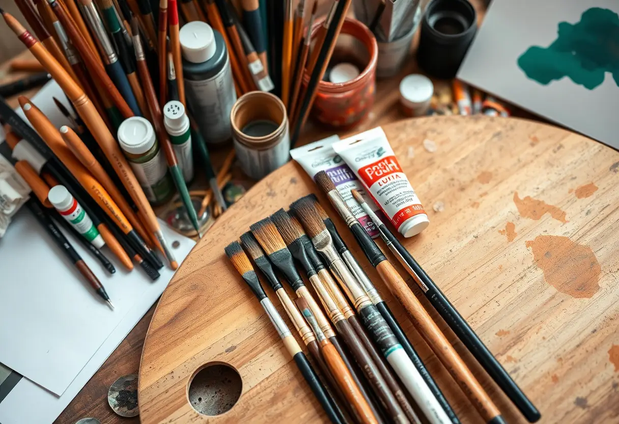 Atelier d'artiste avec pinceaux et pots de peinture