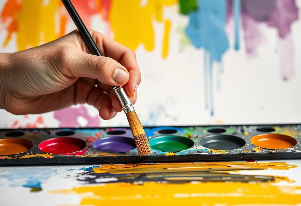 Une main peignant sur un chevalet avec des couleurs vives, texte alternatif en lien avec Claude Monet
