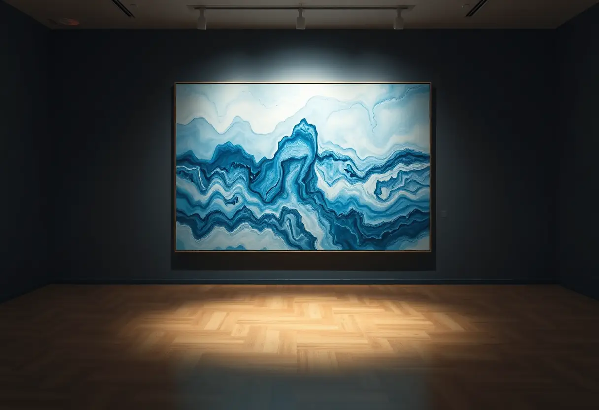 Galerie d'art, tableau abstrait évoquant les montagnes