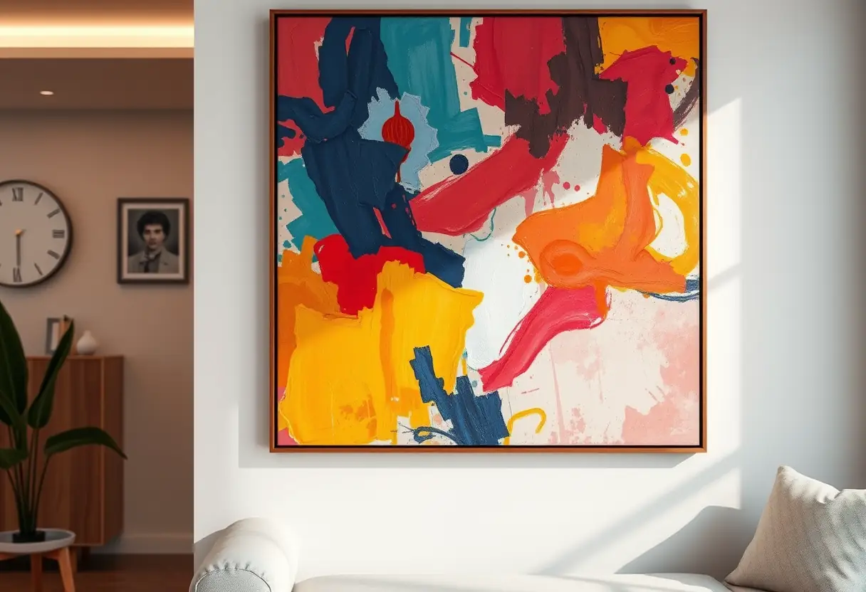 Peinture abstraite aux couleurs vives dans un appartement moderne
