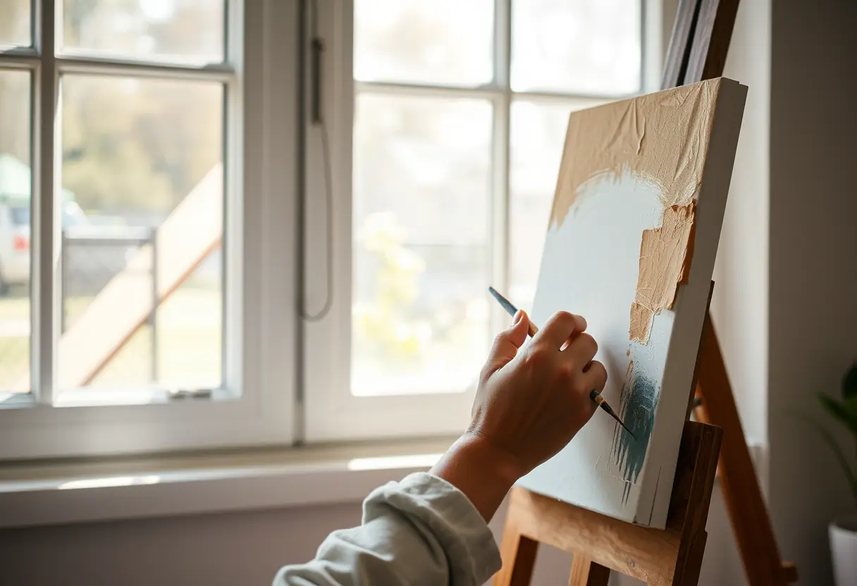 Une main posant de la peinture sur un tableau pour personnaliser l'œuvre